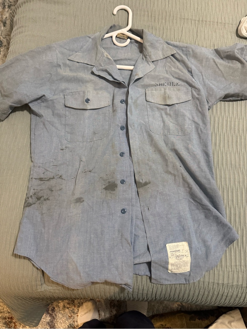 Vintage Light Blue Men’s Short-Sleeve Button-Down Work Shirt